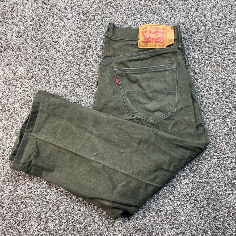 Levi's 501 Men's 34x23 Jeans Green Olive White Oak Cone Denim USA Fabric
